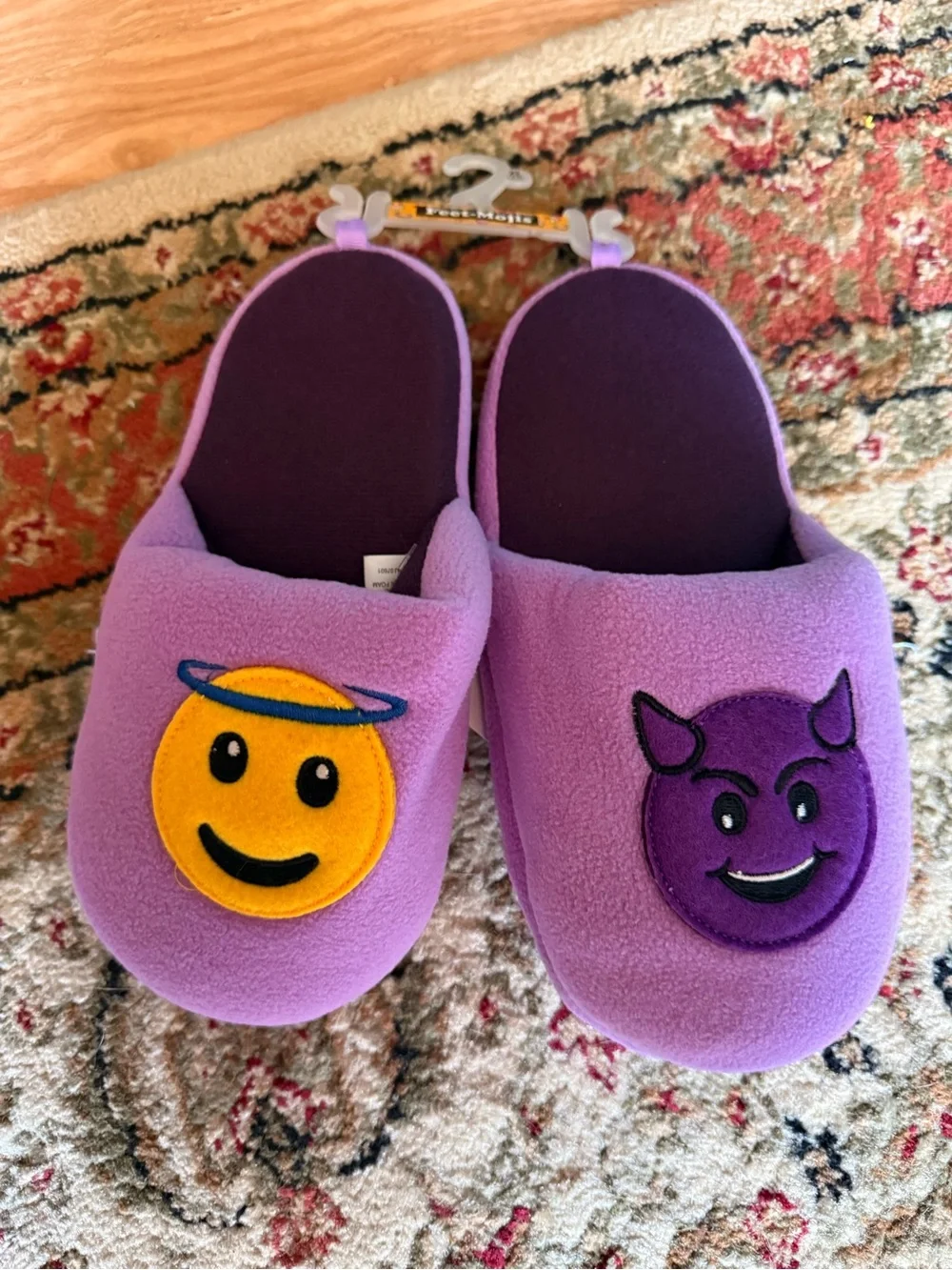 Purple Emoji Fleece Slippers - Halo & Devil Face